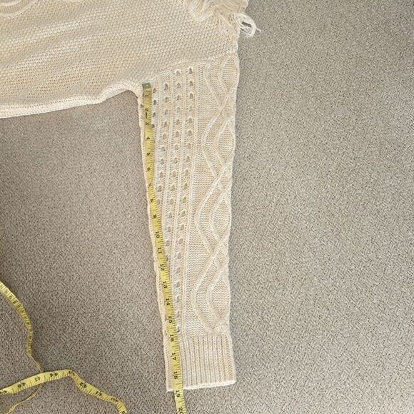Boston Proper Oatmeal Cream Cable Knit Fringe Sweater - Size Large - Picture 11 of 14